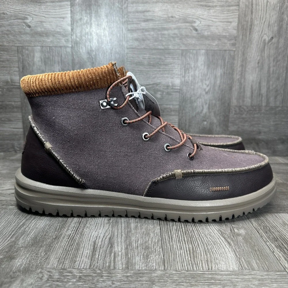 Hey Dude Bradley Boots Mens 15 Brown Canvas Corduroy Collar Moc Toe NEW